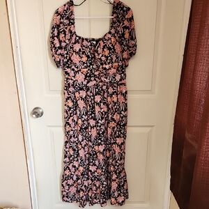 Maurices Black Maxi Dress with Pink Floral Print